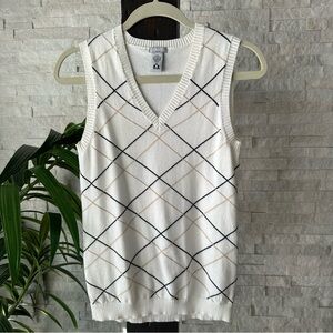 IZOD Golf Plaid Cream Sleeveless Cotton Vest Blouse Size XS
